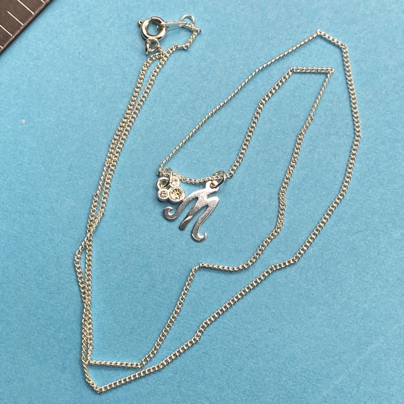 DISNEY Silver  Initial M Necklace Mickey Rhinestones Charm Size 18" - Picture 3 of 8